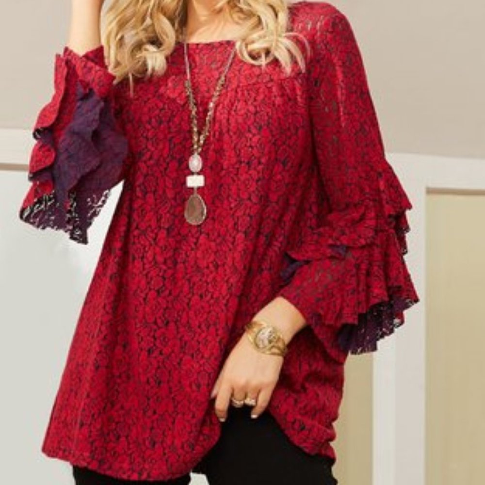 Red and Navy Blue cascading top